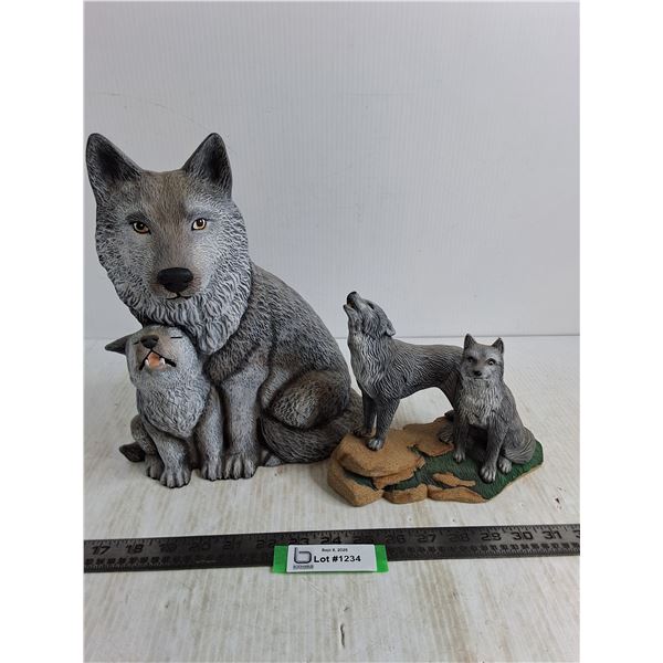 (2) Ceramic 12  & 8  Wolf Ornaments