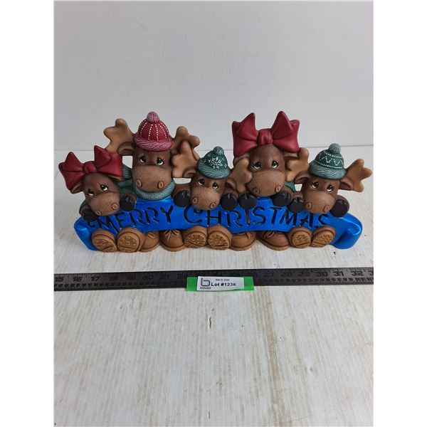 Ceramic "Merry Christmas" Ornament featuring Five Moose - 17" Long