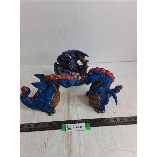 (3) Ceramic 7" Dragon Ornaments