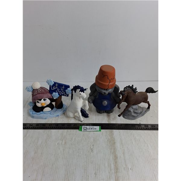 (4) Ceramic Ornaments - Unicorn Horn Damaged