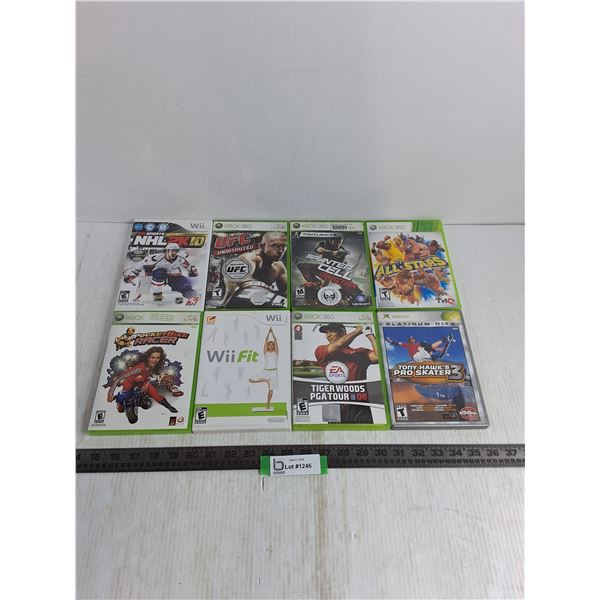(8) XBOX/XBOX360/Wii Video Games - Tiger Woods, Tony Hawk, NHL2K10