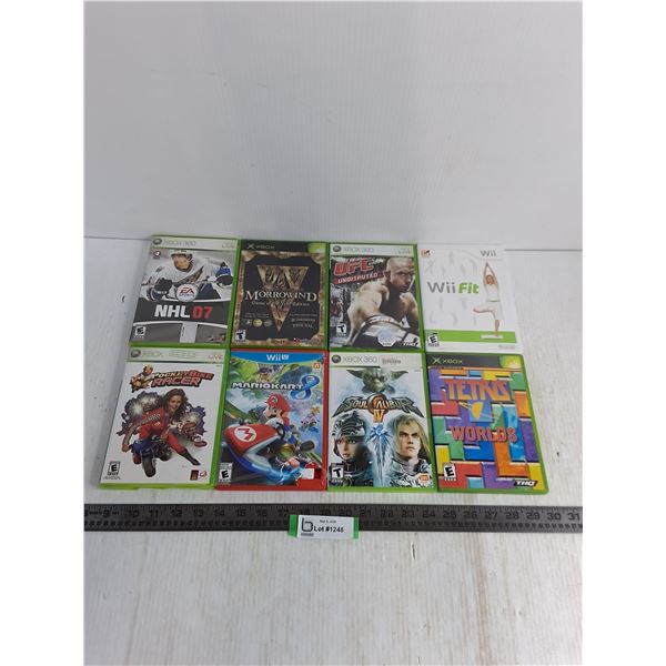 (8) XBOX/XBOX360/Wii Video Games - Mariokart 8, Soul Calibur 4, Tetris Worlds