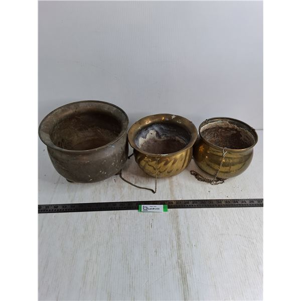 (3) Brass Nesting Plant Pots - Possibly Hang United