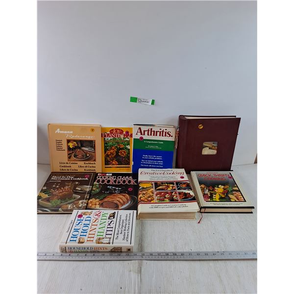 (5) Cookbooks, (1) Gardening, Organizing, Arthritis Books, Photo Album