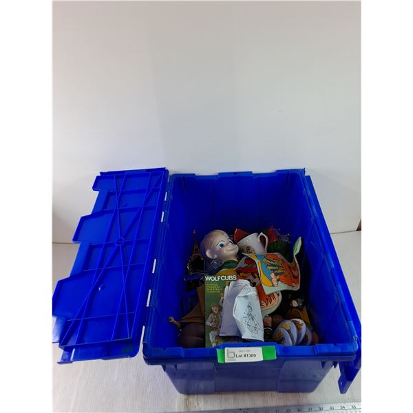 (4) Disney Pins, (4) Kids Shirts Cub Scouts, Wooden Race Car, (4) Hockey Trophies, Travel Souvenirs,