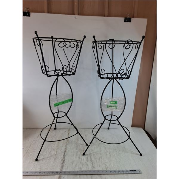 **(2) Black Wrought Iron Outdoor Plant Stands No Shipping