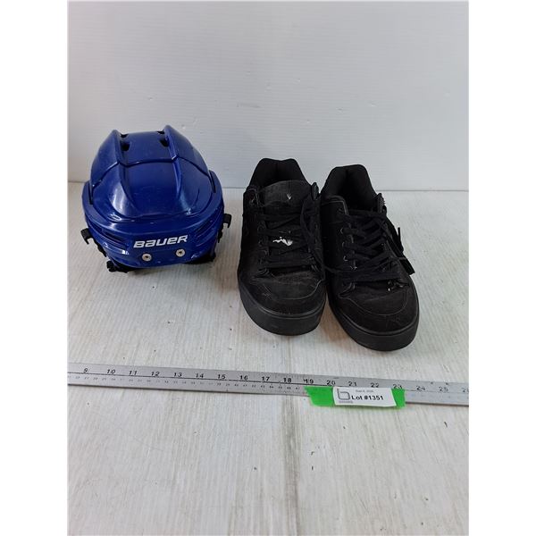 Blue Bauer Hockey Helmet 6 - 6 5/8, DC Black Shoes Size 13
