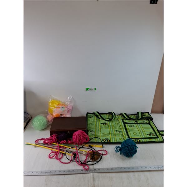 Balls of Yarm, (1) Jewelry Box, Knitting Needles, John Deere Bag