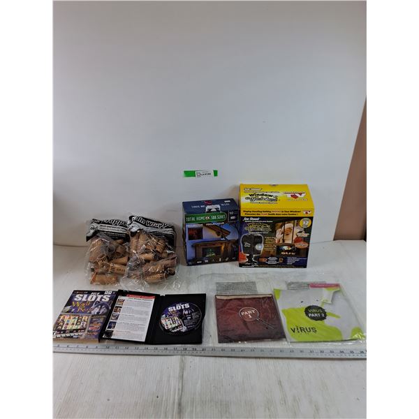 (72) Crimped End Coin Wrappers, (2) Home Projectors, (2) Puzzle Game Envelopes, CD Game IGT Slots
