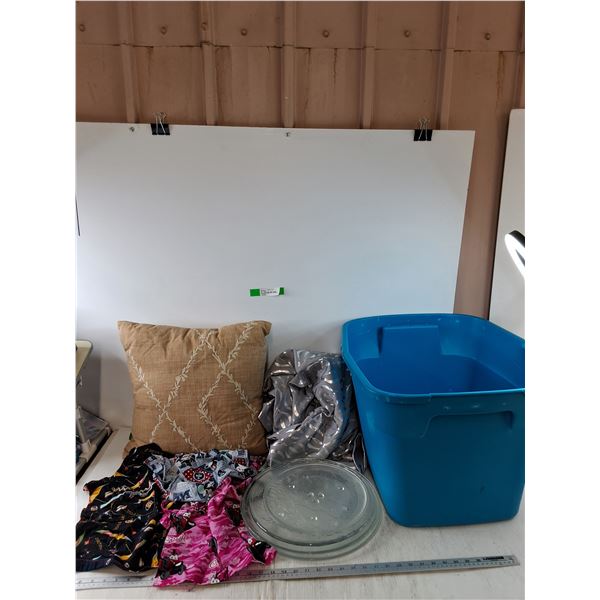 (3) Small Aprons, (1) Pillow, (1) Curtain, (3) Glass Platters, Pickup Only