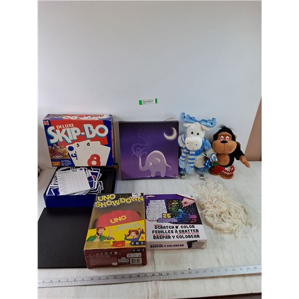 Skip-Bo Game, Unopened Showdown, Scratch & Color Sheet, (2) Toys, Elephant Painting Print