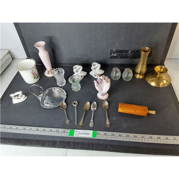 Brass & Ceramic Candleholders, Collector Spoons, Misc.