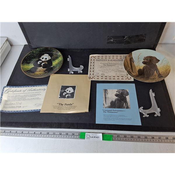 The Weimaraner & The Panda Decorative Plates with Certificates & Stands