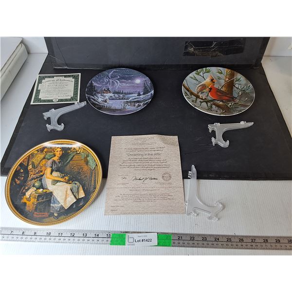 (3) Decorative Plates with Stands & Two Certificates