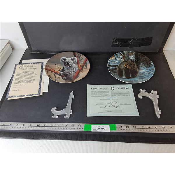 (2) Decorative Plates with Stands & Certificates