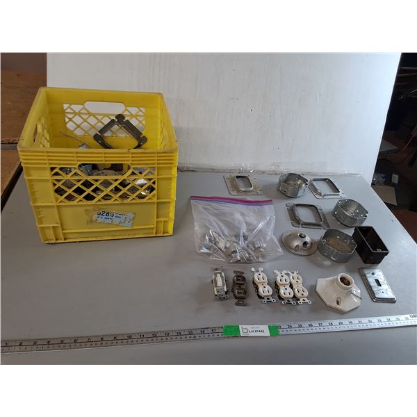 Milk Crate 13" x 13" x 11", Electrical Receptacles, Light Switch, Box Components, Misc.