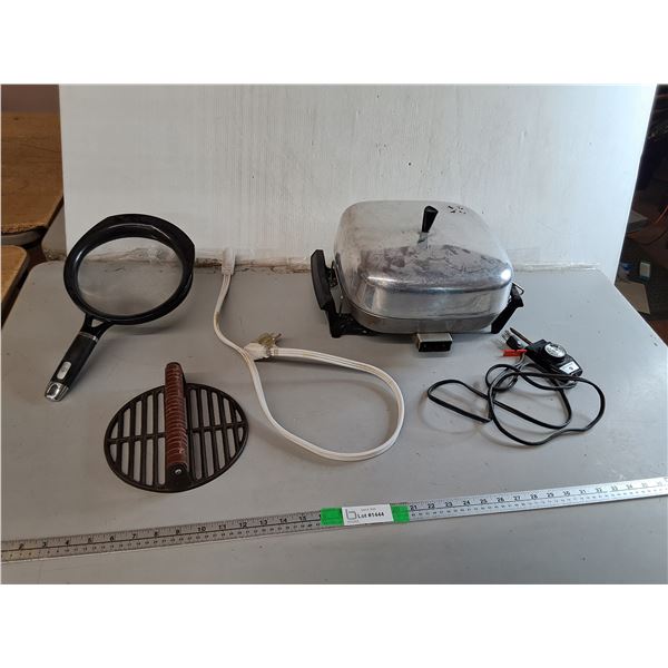 Hoover Electric Skillet- Powers On, Strainer, Meat Press, Misc.