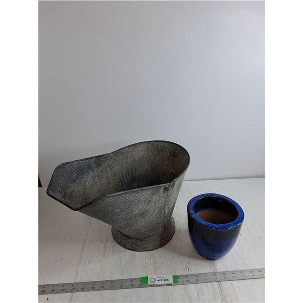 Metal Coal Scuttle 17"x12", Clayware Pot 6" Diameter