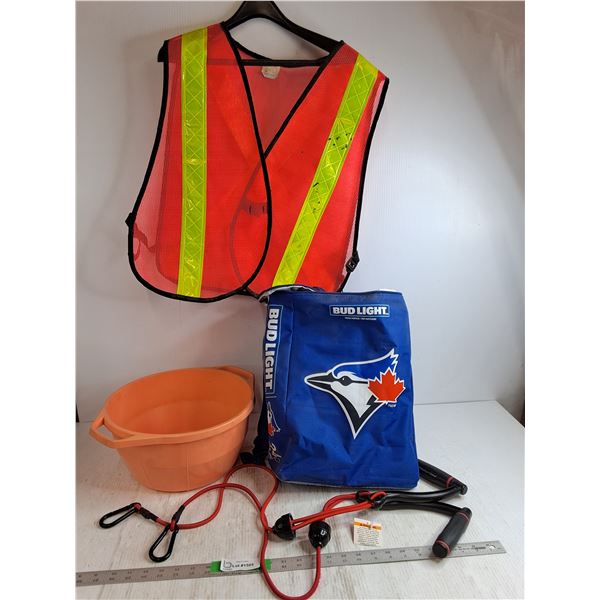 Safety Vest, (2) Resistance Bands, Bug Light Cooler Bag, Misc