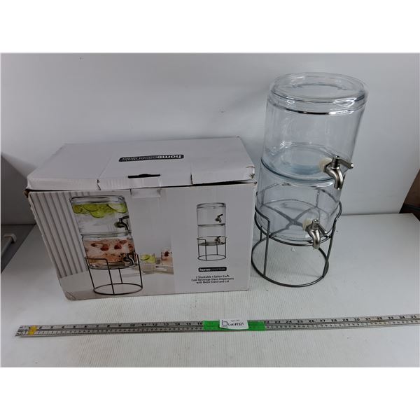 Stackable Cold Beverage Glass Dispensers w/Metal Stand & Lid