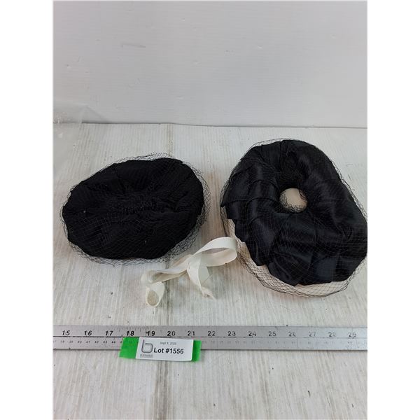 (2) Black Fabric Netted Hats