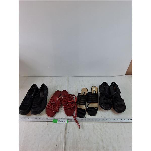 (4) Pairs of Shoes, Loafers, High Heels, Open Toed Sandals, All ~ Size 9 Women's