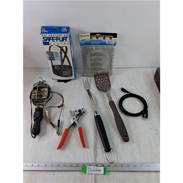 Safe-T-Lift Vest, Portable Light Untested As-Is, Spatula, Leather Hole Puncher, Misc