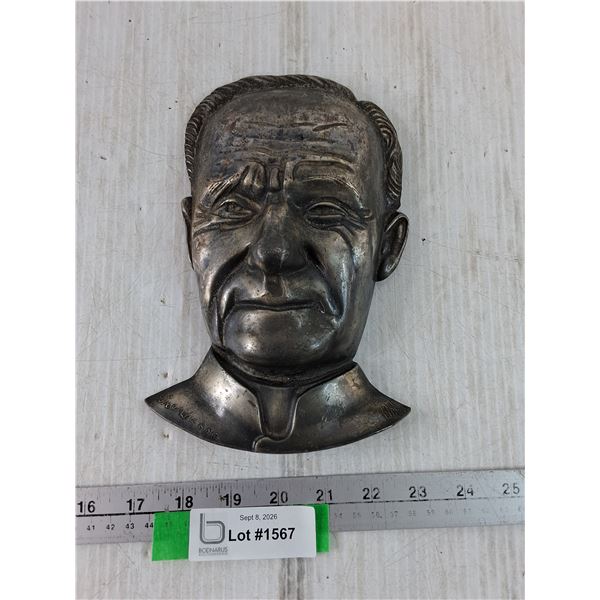Metal Wall Bust of Unknown Priest and Illegible Signature
