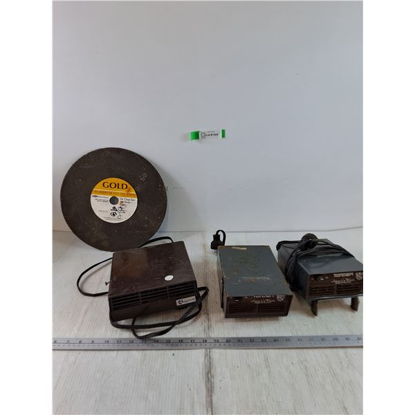 Reinforced Cut-Off Wheel 12", (3) Small Car Heaters, Baycrest and Torcan Untested As-Is
