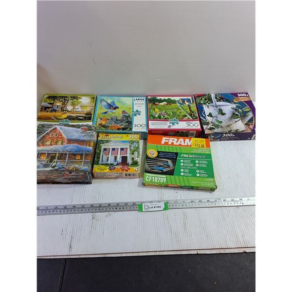 (6) Assorted Puzzles & Air Filter
