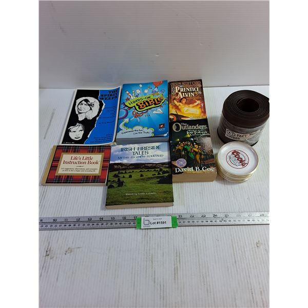 (6) Assorted Books, (6) Coors Light Coasters, & Wall Edging
