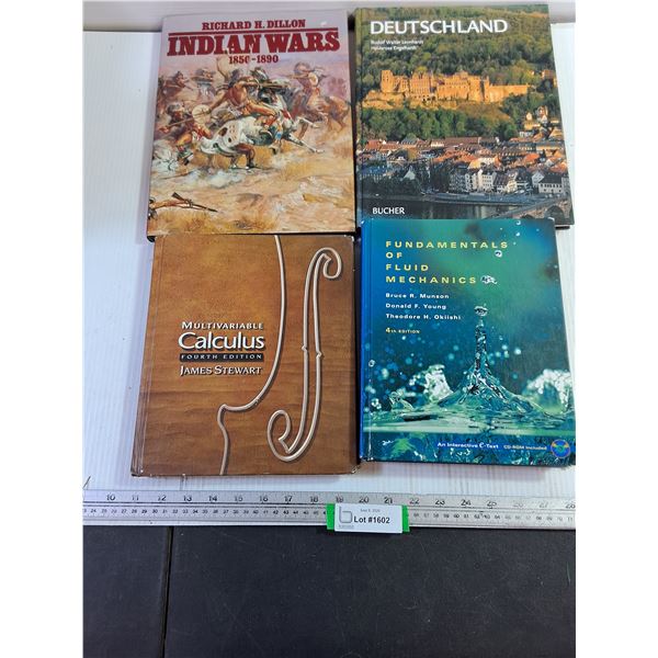 (4) Assorted Books - Calculus, Deutschland, Indian Wars, Fluid Mechanics
