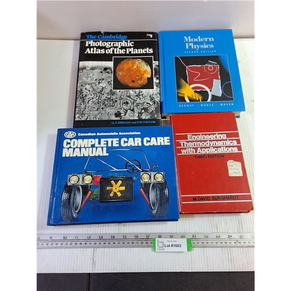 (4) Assorted Books - Modern Physics, Car Care Manual, Engineering, Planets