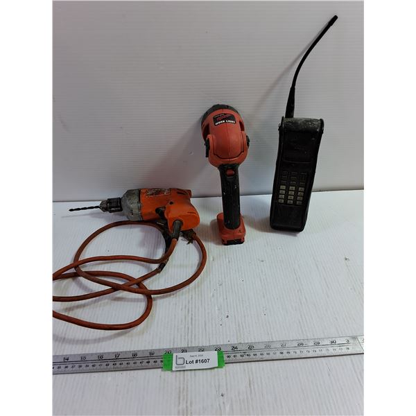 Black & Decker 3/8" Drill - Tested & Working, Milwaukee Flashlight & STS Phone - Untested