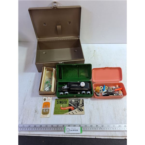 Singer Buttonholer, Needles, Sewing Equipment, Metal Box