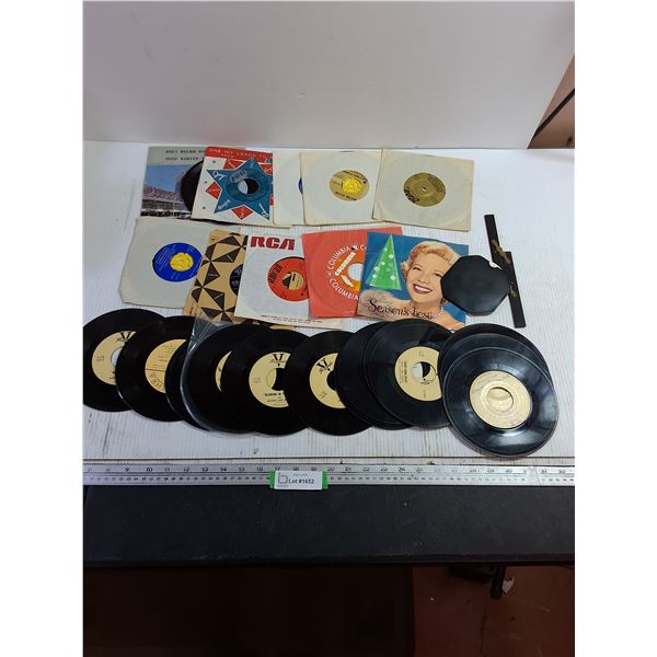 Assorted 45 Records & Circular Slide Rule