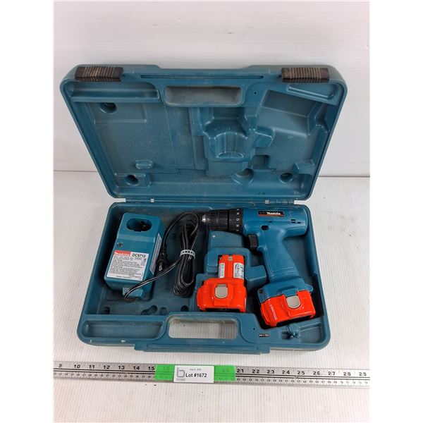 Makita Cordless Drill w/ (2) Batteries & Battery Charger - Powers On, As Is