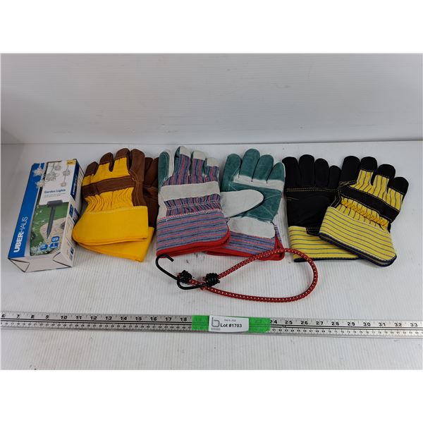 Work Gloves, Garden Lights & Bungee Cord