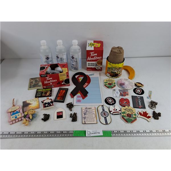 Assorted Fridge Magnets, Isopropyl Alcohol, Jiffy Pots, Tim Hortons Coffee Cups, Misc - PICKUP ONLY