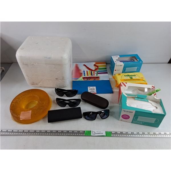 Styrofoam Box, Sunglasses, Face Masks, Bamboo Wipes, Silicone, Misc