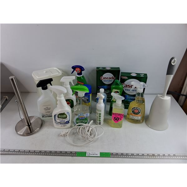 Assorted Cleaners, Toilet Brush, Paper Towel Holder, Cascade Dishwasher Capsules, Misc, Pickup Only