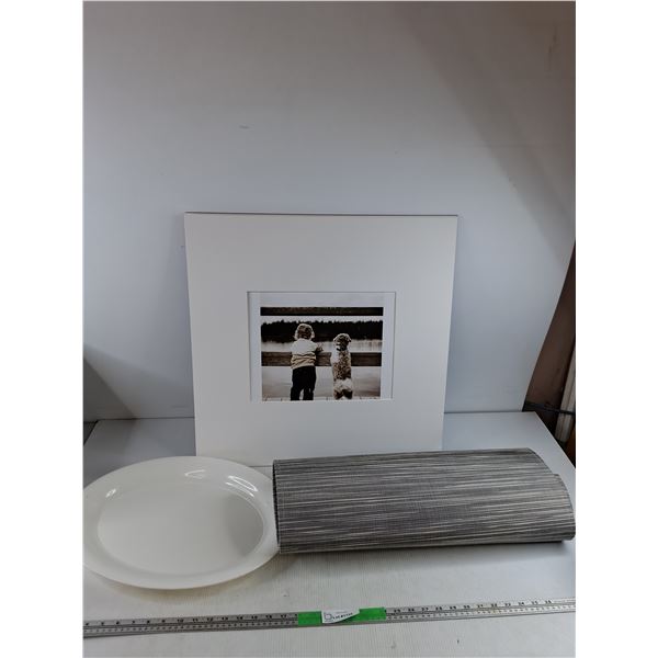 Framed Wall Art Print, Plastic Serving Platter & Floor Mat 36" x 25"