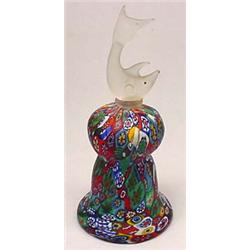 MILLEFIORI ART GLASS BELL W/ DOLPHIN FINNIAL