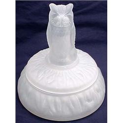 VINTAGE GLASS POWDER BOX W/ FIGURAL OWL ON LID