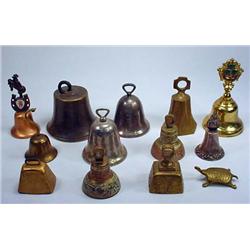 LOT OF 12 VINTAGE SILVER AND BRASS BELLS