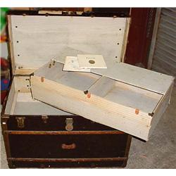 LARGE VINTAGE TRUNK W/ 2 SHELVES INSIDE - Marked W