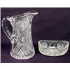Image 1 : VINTAGE CUT GLASS PITCHER AND PRESSED GLASS DISH -