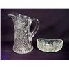 Image 2 : VINTAGE CUT GLASS PITCHER AND PRESSED GLASS DISH -