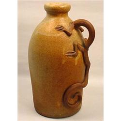 ELK FALLS POTTERY JUG W/ LIZARD HANDLE - Signed JS