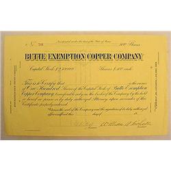 EARLY 1900'S BUTTE EXEMPTION COPPER CO. STOCK CERT